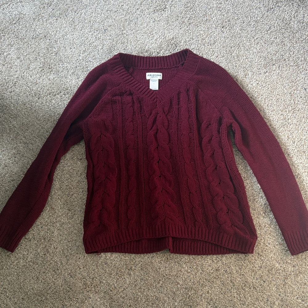 Arizona Jean Company Women's Deep Red V-Neck Sweater